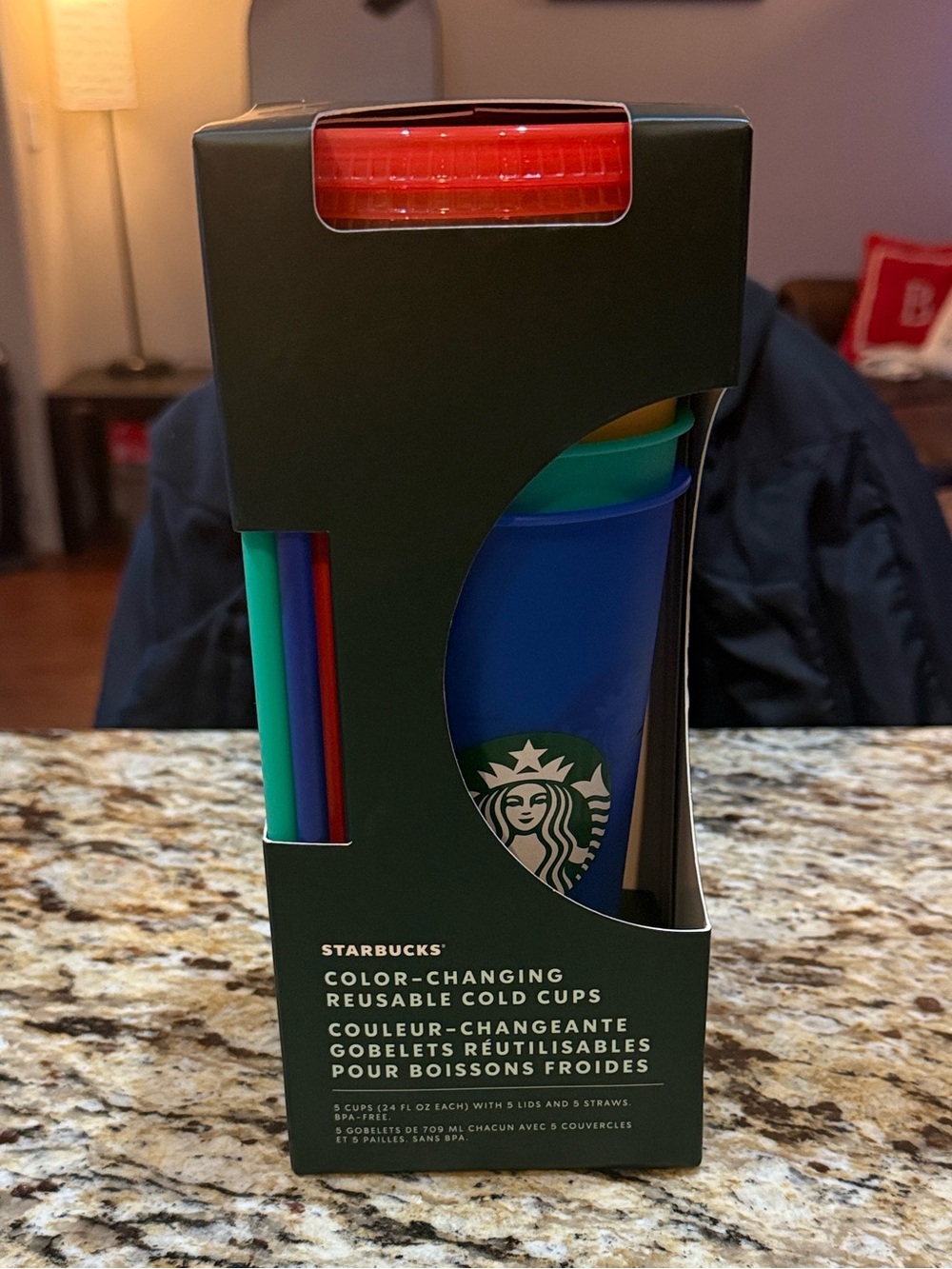 Starbucks Blue Color-Changing Reusable Cold Cup with Multicolor Straws